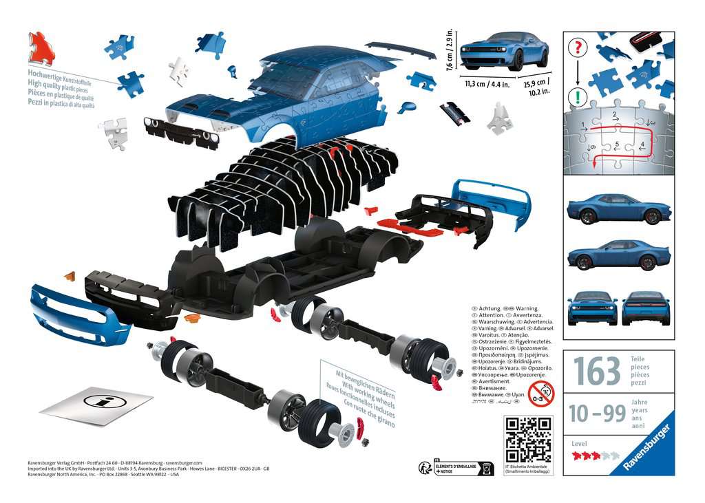 Ravensburger Rompecabezas 3D: Autos - Dodge Challenger SRT Hellcat Wideb