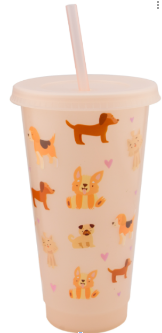 Fun Kids Vaso De Plastico Con Tapa Y Popote: Cachorros 680 Ml