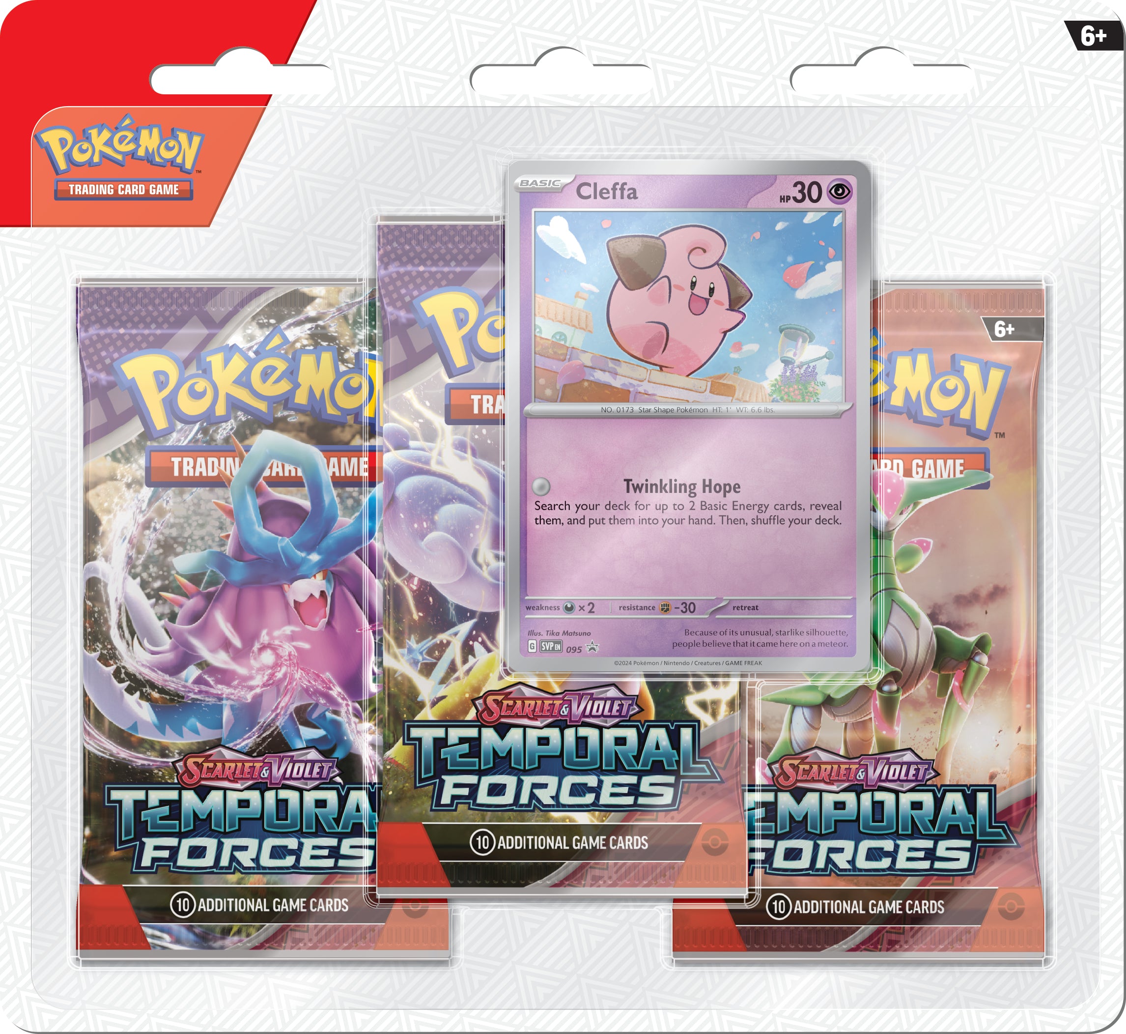 Pokemon TCG Scarlet & Violet: Temporal Forces - Booster Blister Cleffa o Cyclizar 3 Pack En Ingles