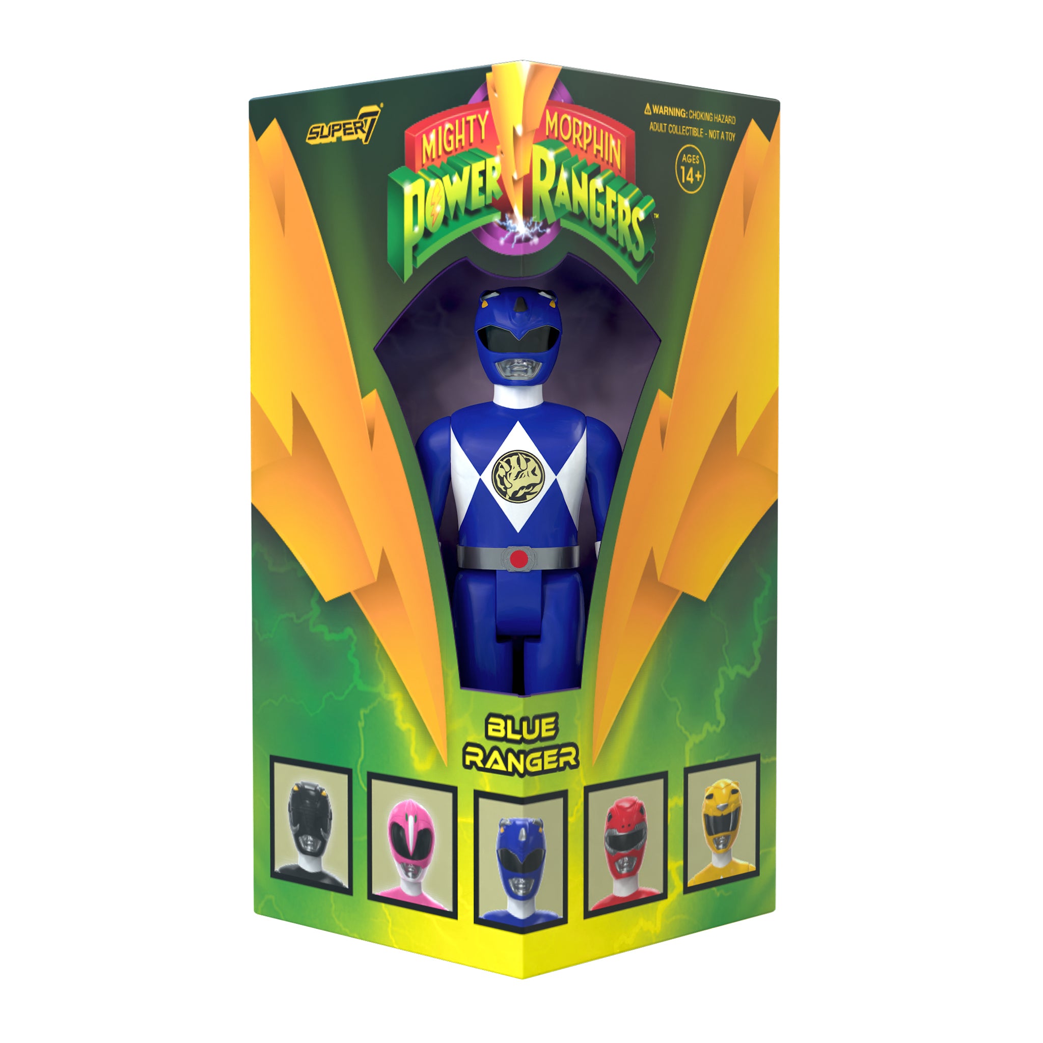 Super7 ReAction: Mighty Morphin Power Rangers - Blue Ranger Triangle Box Exclusivo SDCC 2023