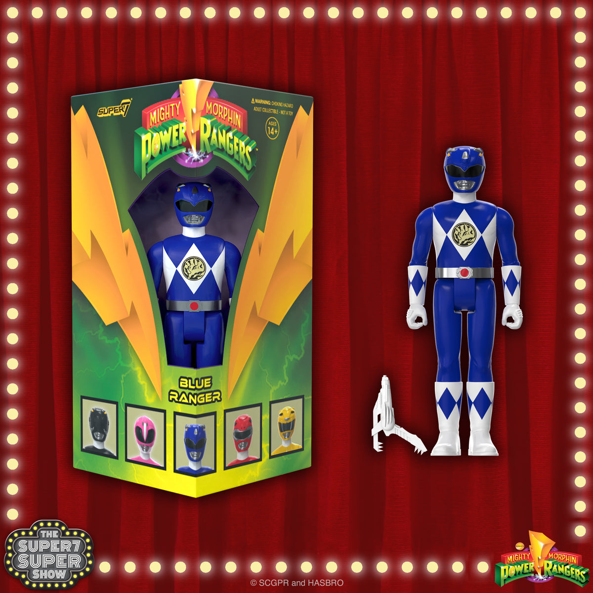 Super7 ReAction: Mighty Morphin Power Rangers - Blue Ranger Triangle Box Exclusivo SDCC 2023