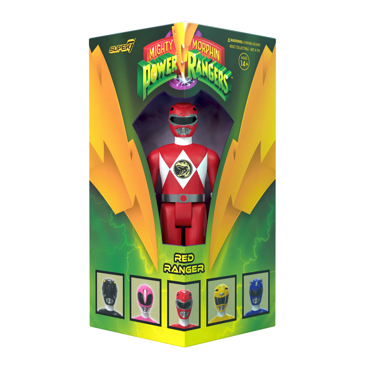 Super7 ReAction: Mighty Morphin Power Rangers -  Red Ranger Triangle Box Exclusivo SDCC 2023