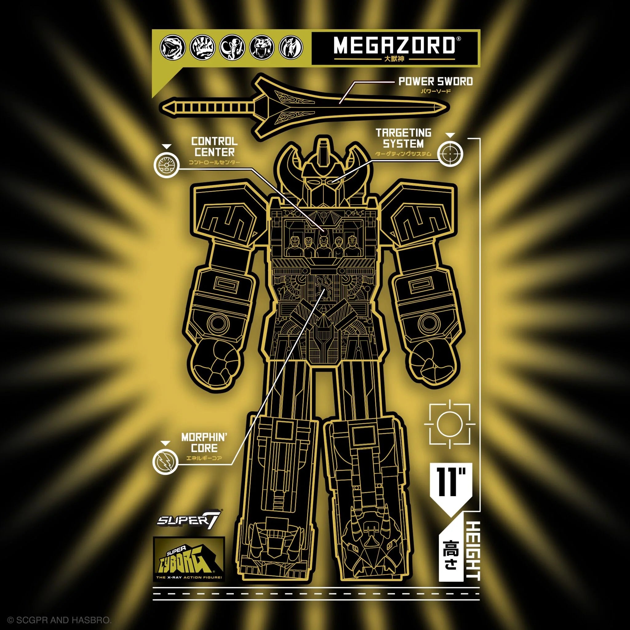 Super7 Super Cyborg: Power Rangers Mighty Morphin - Megazord Negro con Dorado