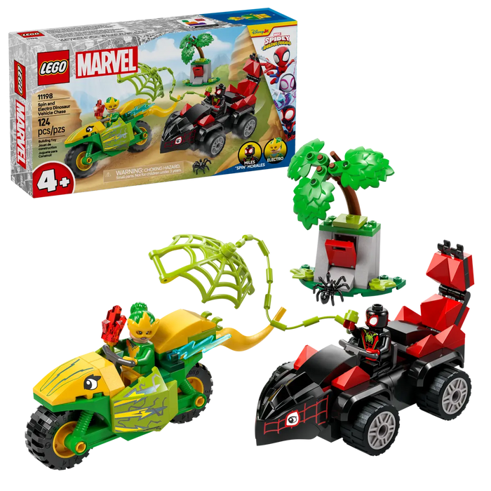 LEGO Marvel Spidey y su Super Equipo Spin y Electro: Duelo de Vehiculos Dinosaurio 11198