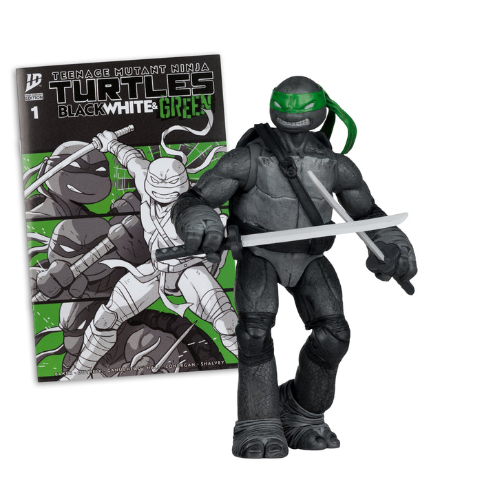 Mcfarlane Figure With Comic: Tmnt Tortugas Ninja - Leonard Black White & Green Variant 5 Pulgadas