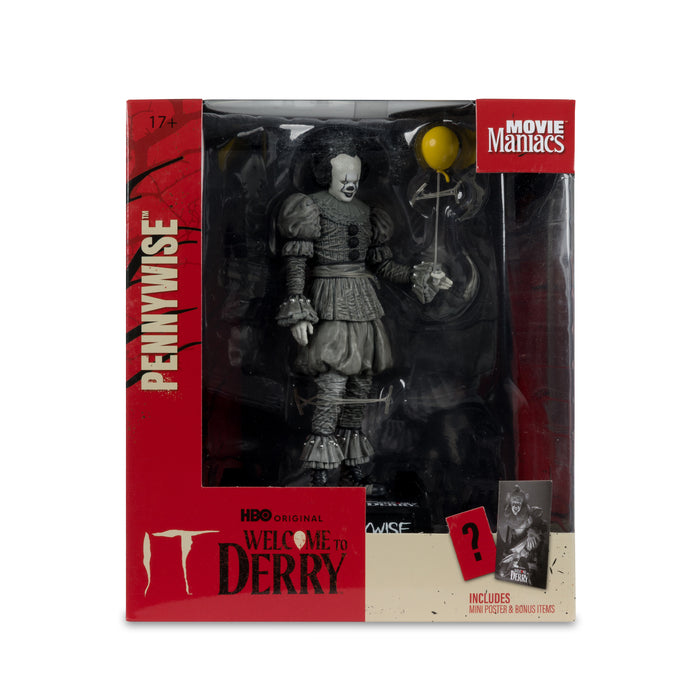 Mcfarlane Movie Maniacs Posed: Welcome To Derry - Pennywise Blanco Y Negro 6 Pulgadas
