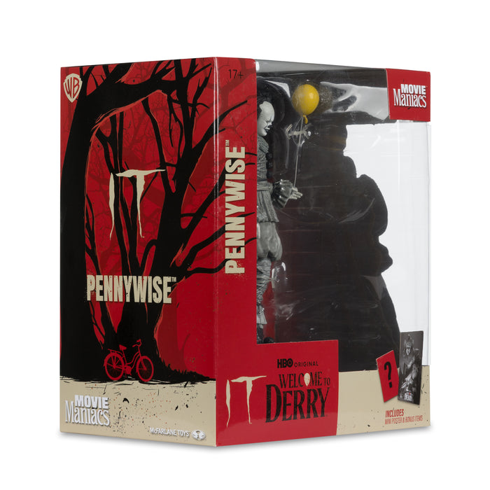 Mcfarlane Movie Maniacs Posed: Welcome To Derry - Pennywise Blanco Y Negro 6 Pulgadas
