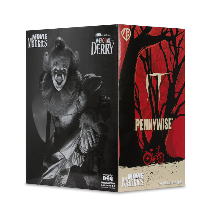 Mcfarlane Movie Maniacs Posed: Welcome To Derry - Pennywise Blanco Y Negro 6 Pulgadas