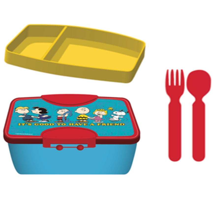 Fun Kids Sandwichera De Plastico Con Cubiertos: Peanuts - Snoopy