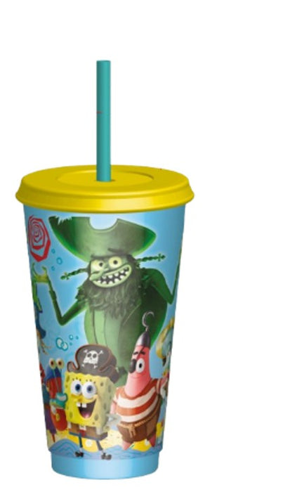 Fun Kids Vaso De Plastico Con Tapa Y Popote: Bob Esponja Pelicula - Bob Esponja 750 Ml