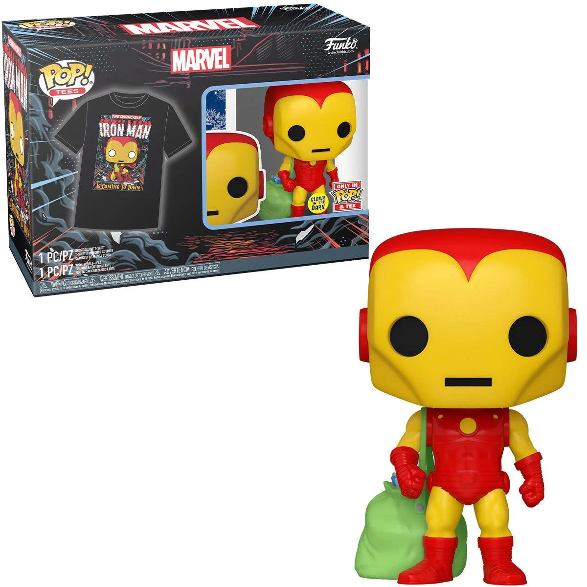Funko Pop & Tee: Marvel Holiday - Playera Chica Con Iron Man Glow
