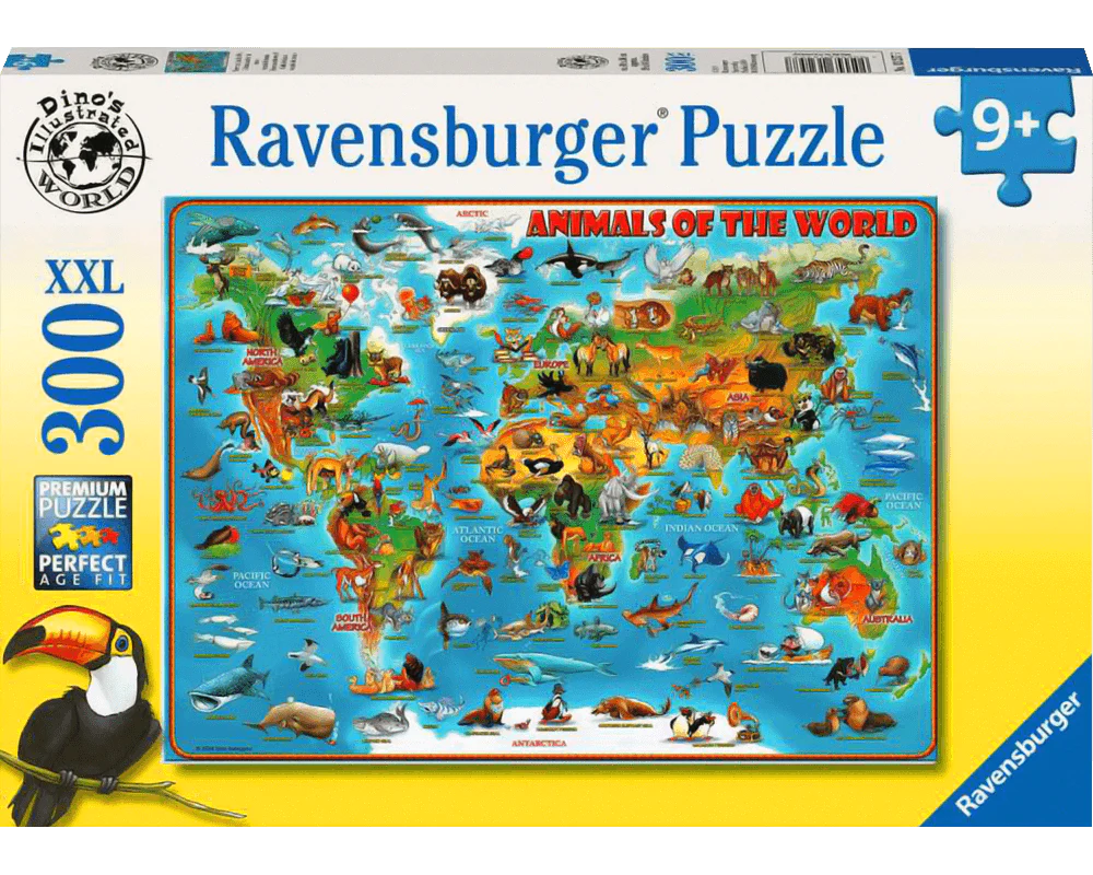 Ravensburger Rompecabezas: Mapa de Animales del Mundo Kids XXL 300 piezas