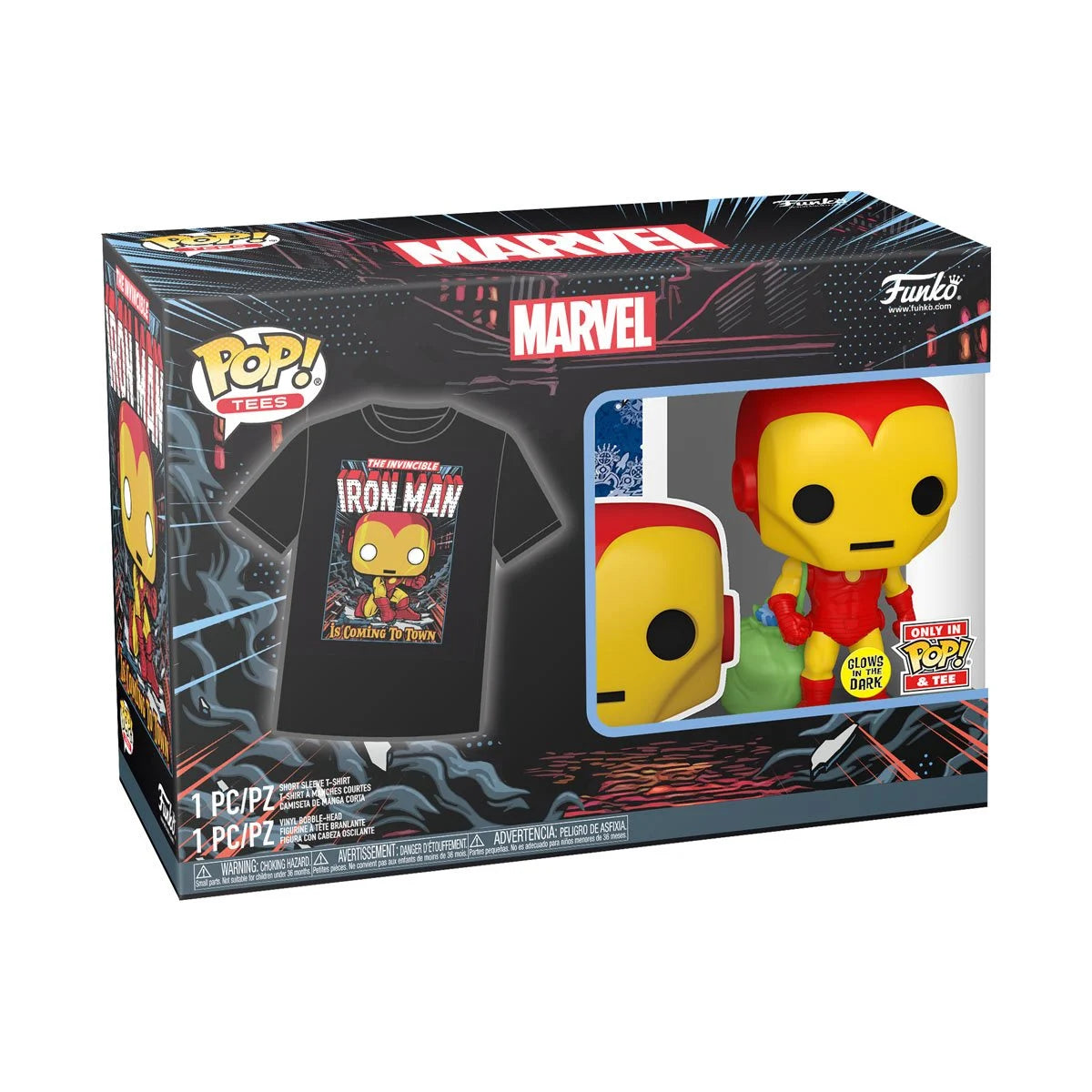 Funko Pop & Tee: Marvel Holiday - Playera Grande Con Iron Man Glow