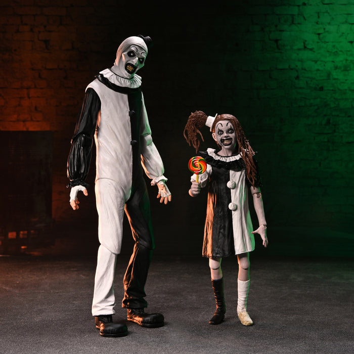 NECA Figura de Accion Ultimate: Terrifier 2 - Art the Clown y Little Pale Girl 2 Pack 7 Pulgadas