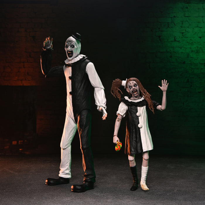 NECA Figura de Accion Ultimate: Terrifier 2 - Art the Clown y Little Pale Girl 2 Pack 7 Pulgadas