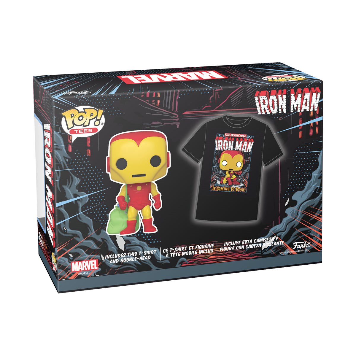 Funko Pop & Tee: Marvel Holiday - Playera Extra Chica Con Iron Man Glow