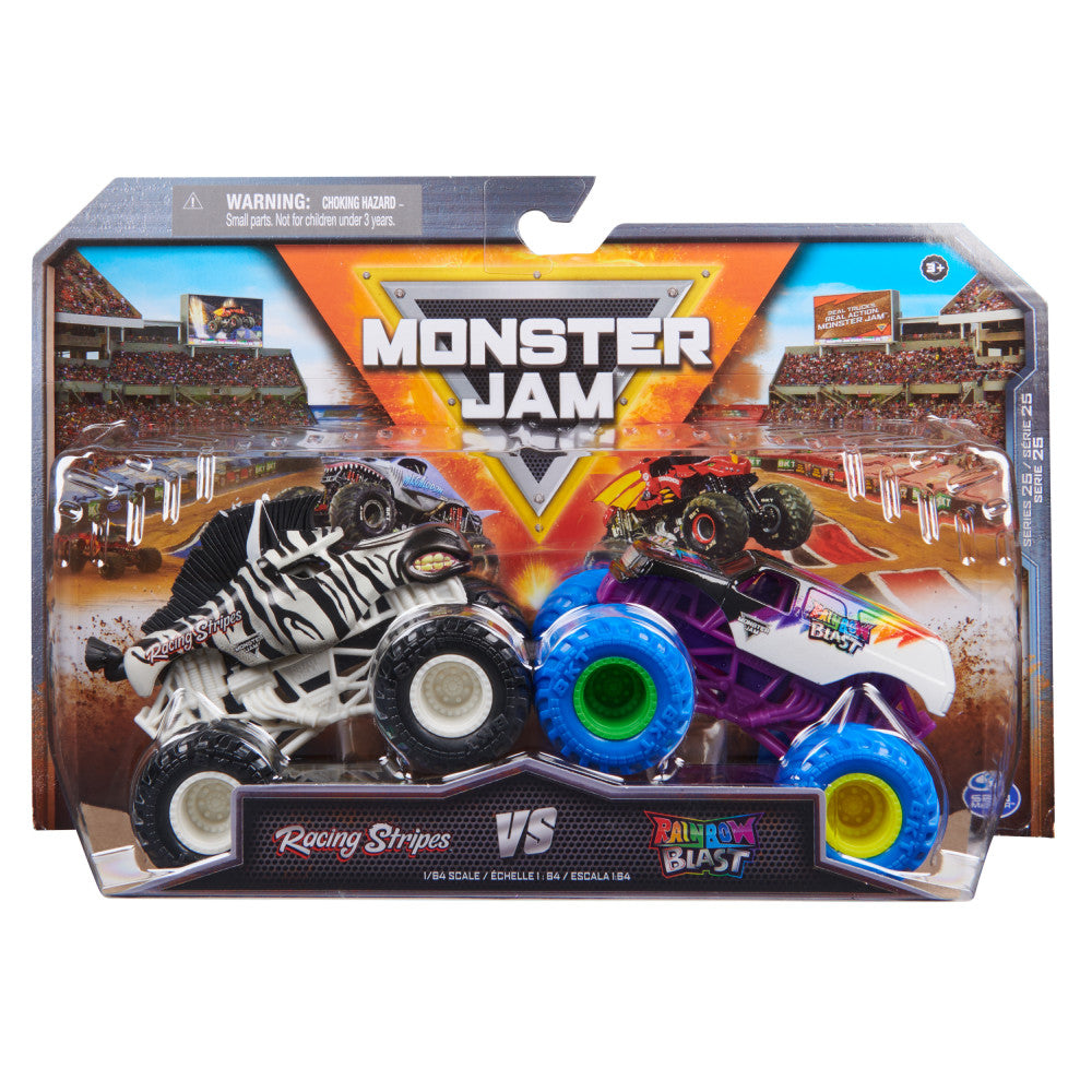 Monster Jam: Racing Stripes Vs Rainbowblast Escala 1/64 2 Pack