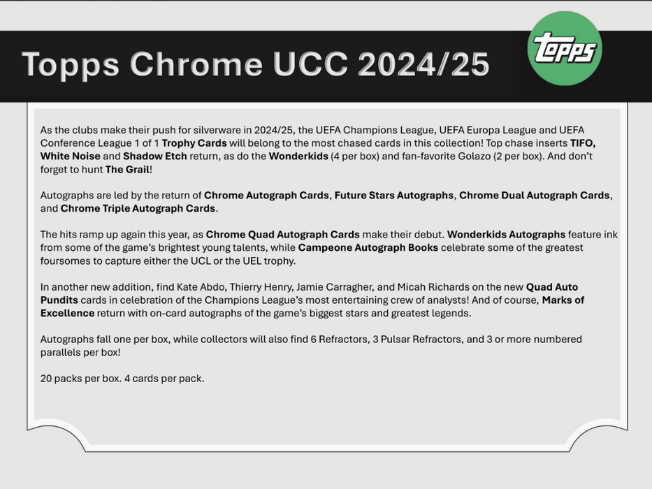 Topps UCC Chrome: 2024 - 2025 Hobby Box