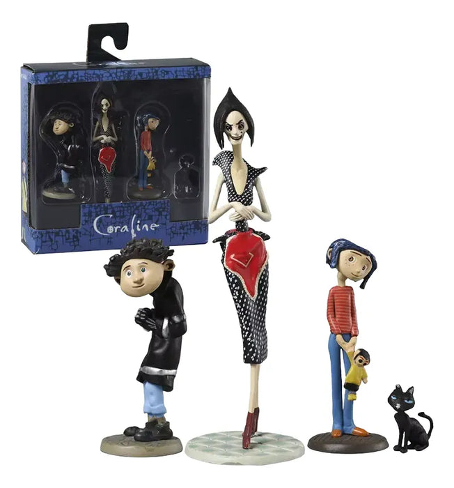 NECA Mini Figuras: Coraline - La Otra Madre, Wybie, Gato y Coraline Pack