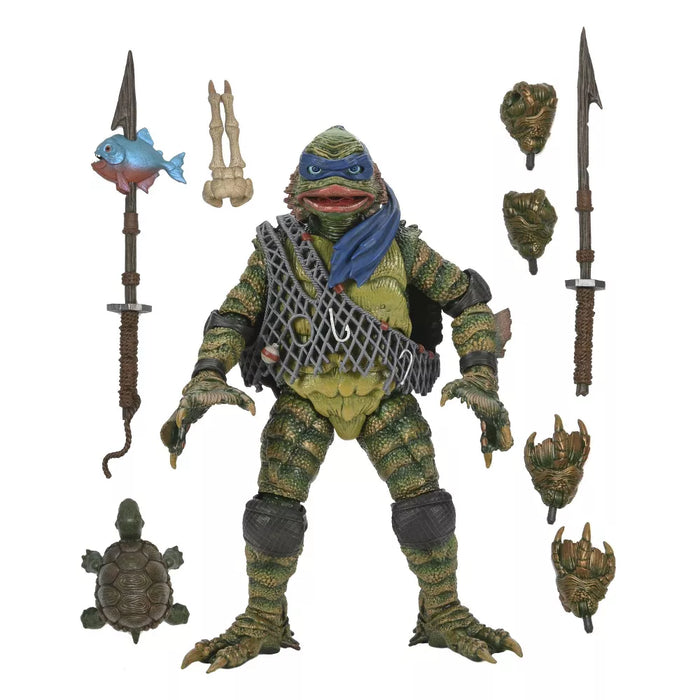 NECA Figura de Accion Ultimate: Universal Monsters x TMNT - Leonardo como Criatura Del Lago Negro 7 Pulgadas