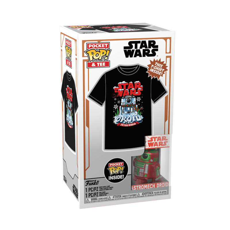 Funko Pop Keychain & Tee: Star Wars Holiday - Playera Infantil Extra Grande Con Llavero R2 D2 Metalico