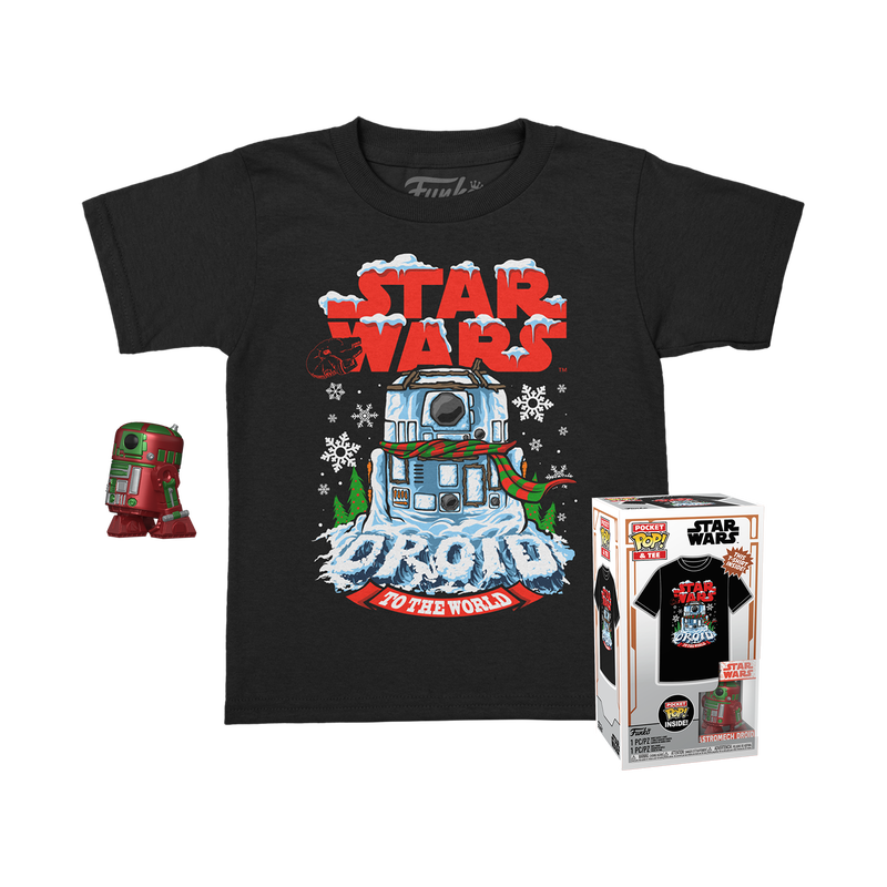 Funko Pop Keychain & Tee: Star Wars Holiday - Playera Infantil Extra Grande Con Llavero R2 D2 Metalico