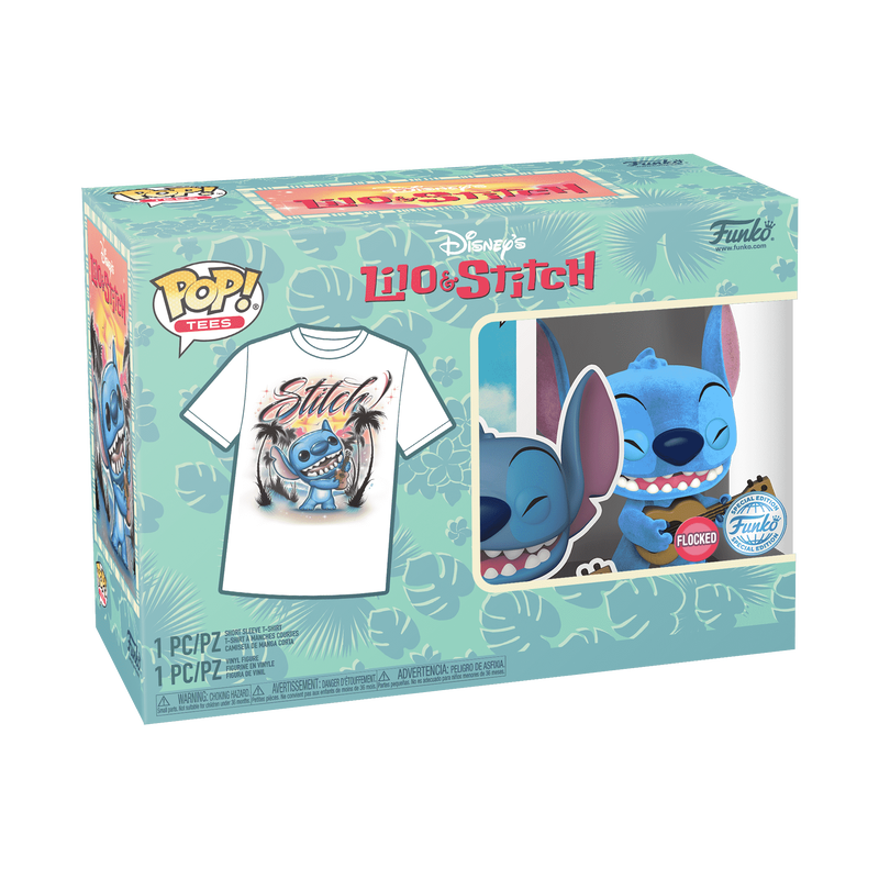 Funko Pop & Tee: Disney Lilo y Stitch - Stitch Ukelele Flocked con Playera 3XL