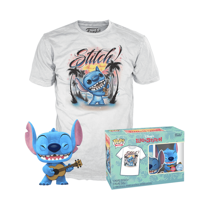 Funko Pop Tee Disney Lilo y Stitch Stitch Ukelele Flocked con