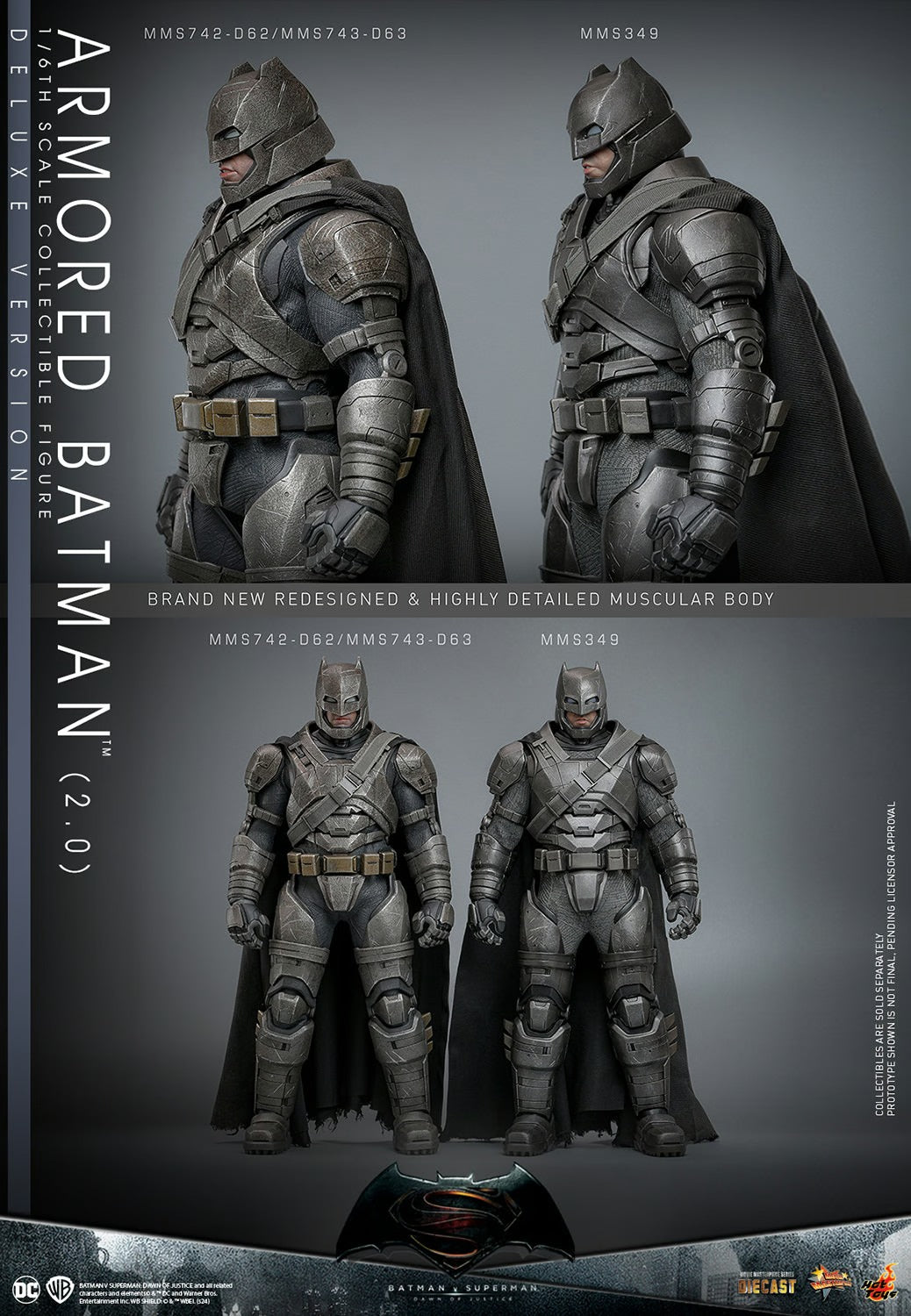 Hot Toys Movie Masterpiece Series Diecast: DC Batman vs Superman Dawn of Justice - Batman Armadura 2.0 Deluxe Escala 1/6