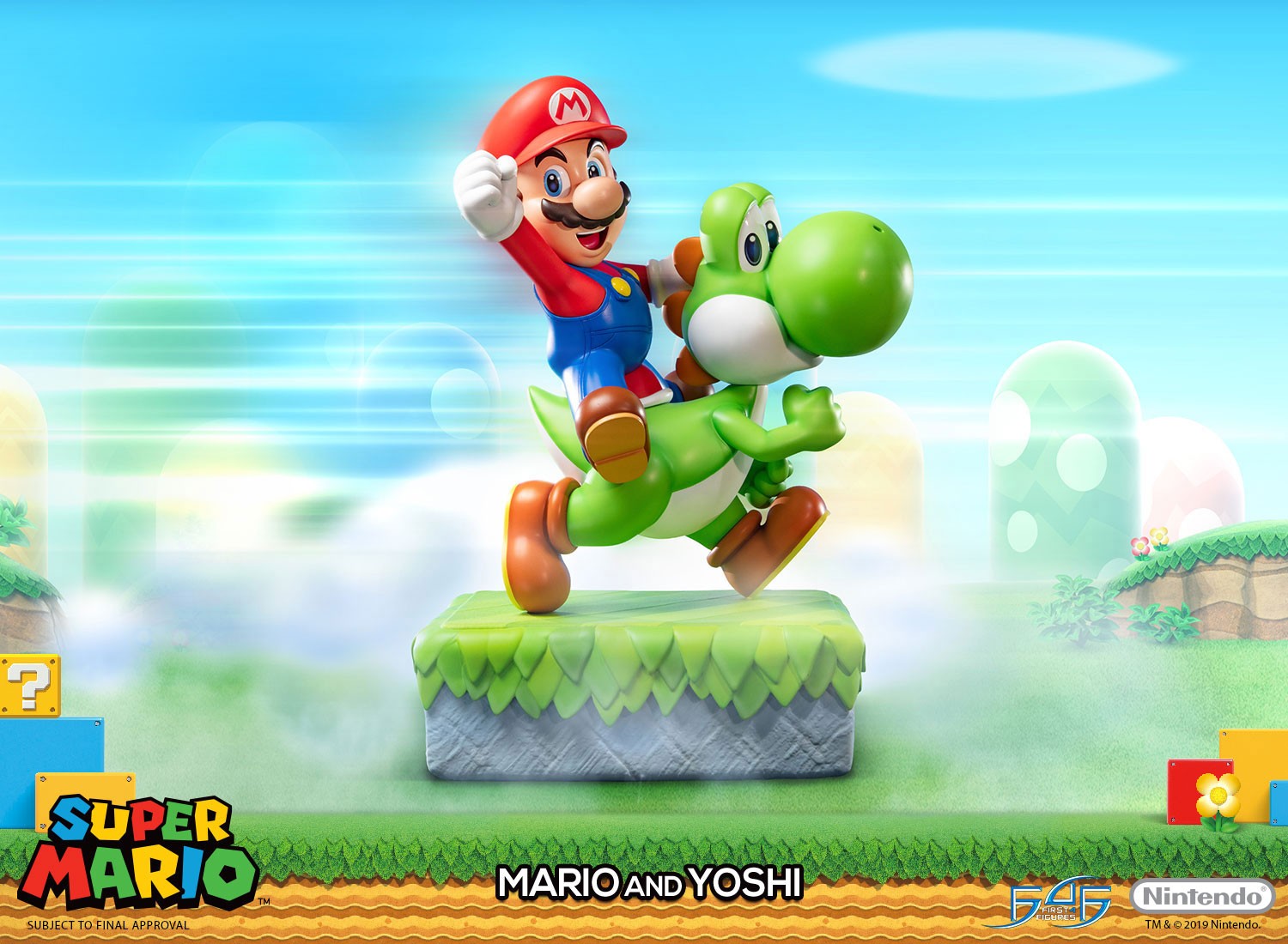 First 4 Figures Super Mario: Super Mario World - Mario y Yoshi Estatua 19 Pulgadas