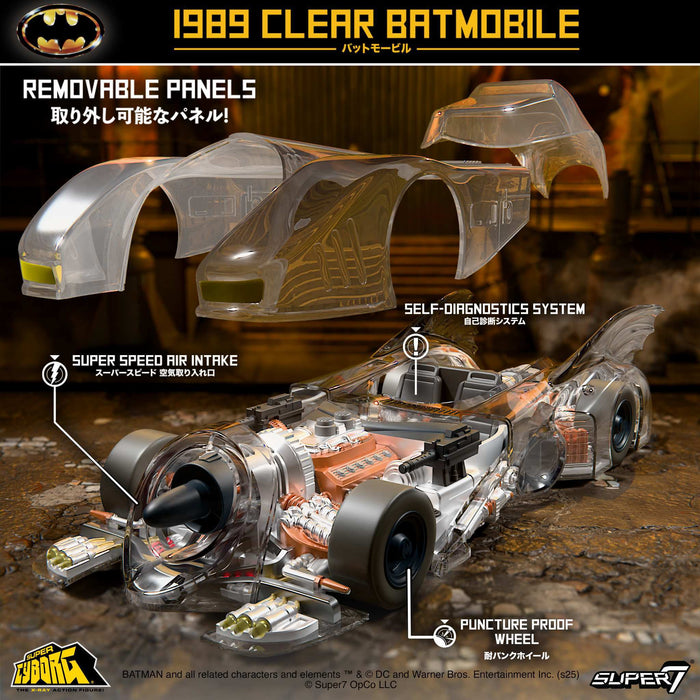 Super7 Super Cyborg: DC Batman de 1989 - Batmovil Clear 13 Pulgadas