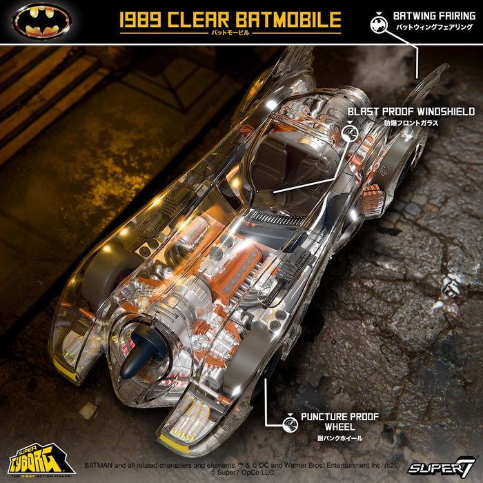 Super7 Super Cyborg: DC Batman de 1989 - Batmovil Clear 13 Pulgadas