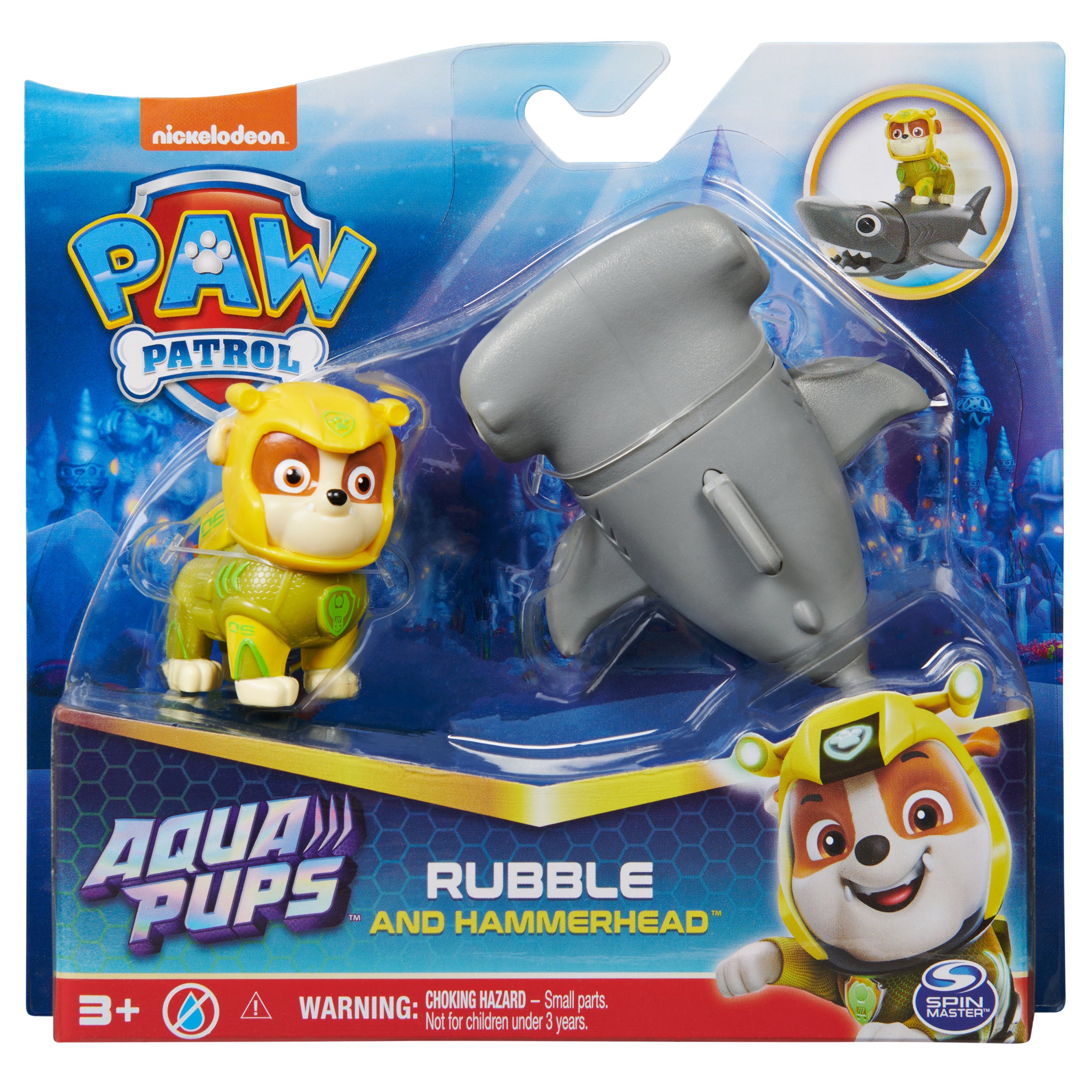 Paw Patrol Aqua Pups Rubble - Vehículo transformador de tiburón martillo  con figura de acción coleccionable, juguetes para niños a partir de 3 años