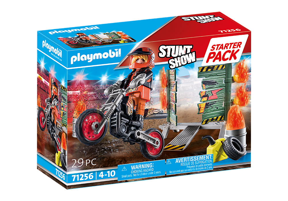 Playmobil Stunt Show: Starter Pack - Moto Con Pared De Fuego 71256